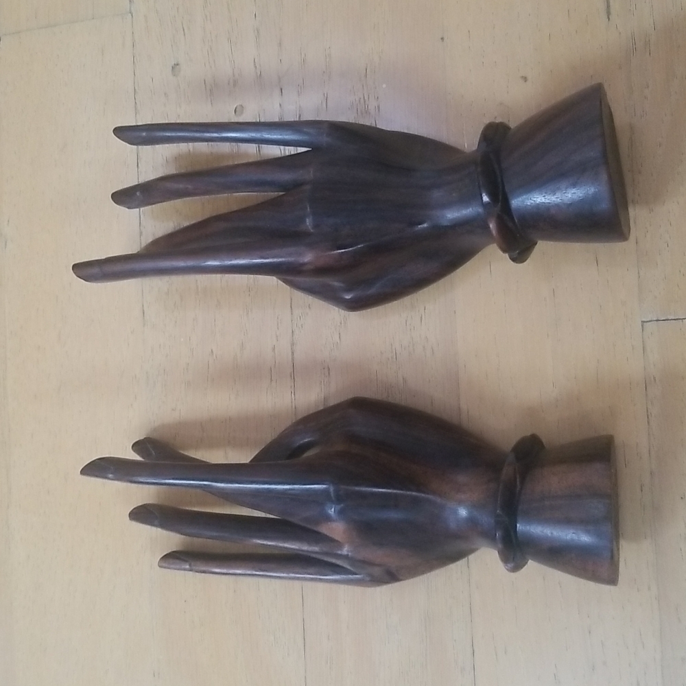 Bali Indonesia Buddha Mudra Hand Carved Coromandel Wood Hands - Picture 13 of 15
